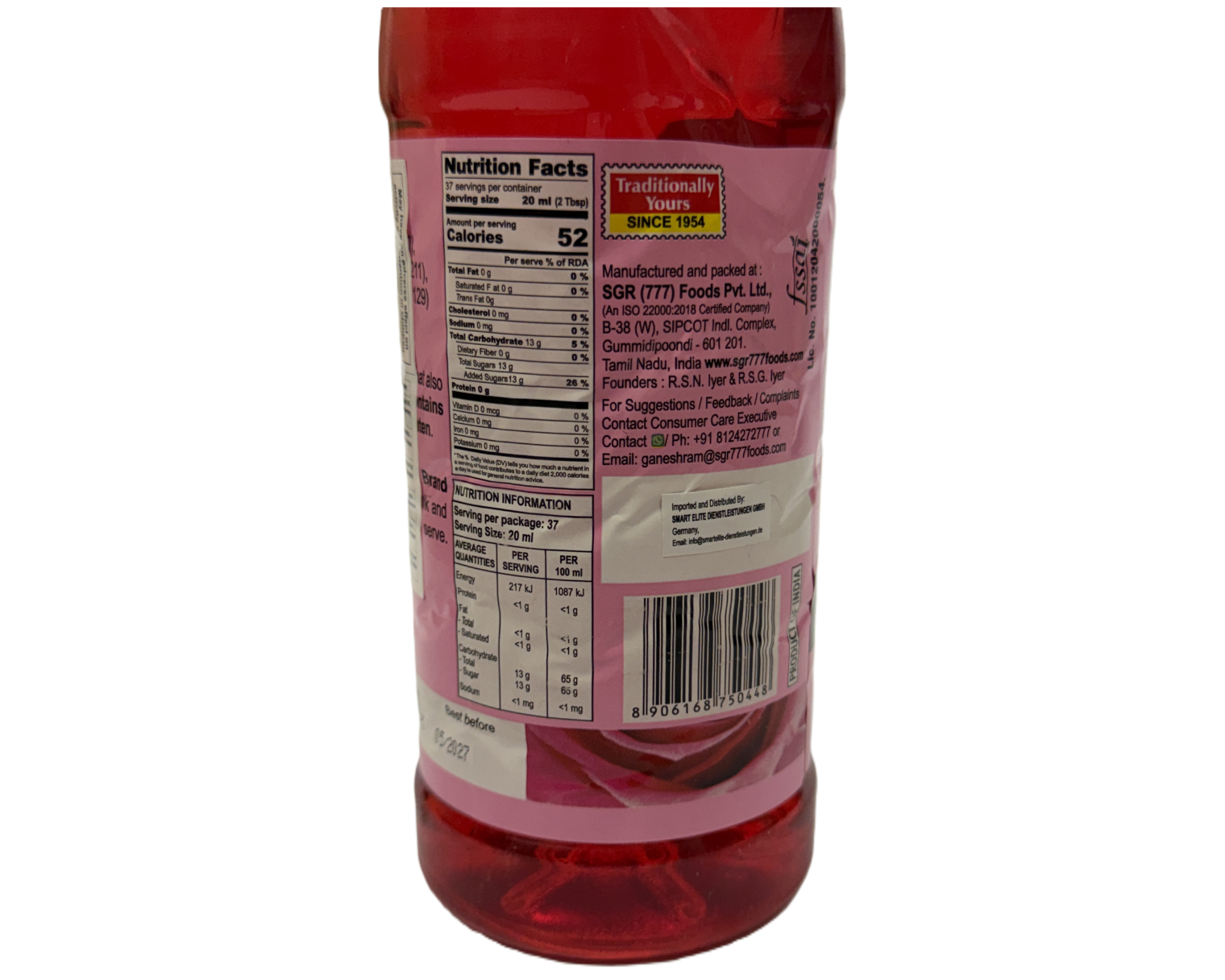 777 Brand Sri Ganeshram Rose Syrup 750ml